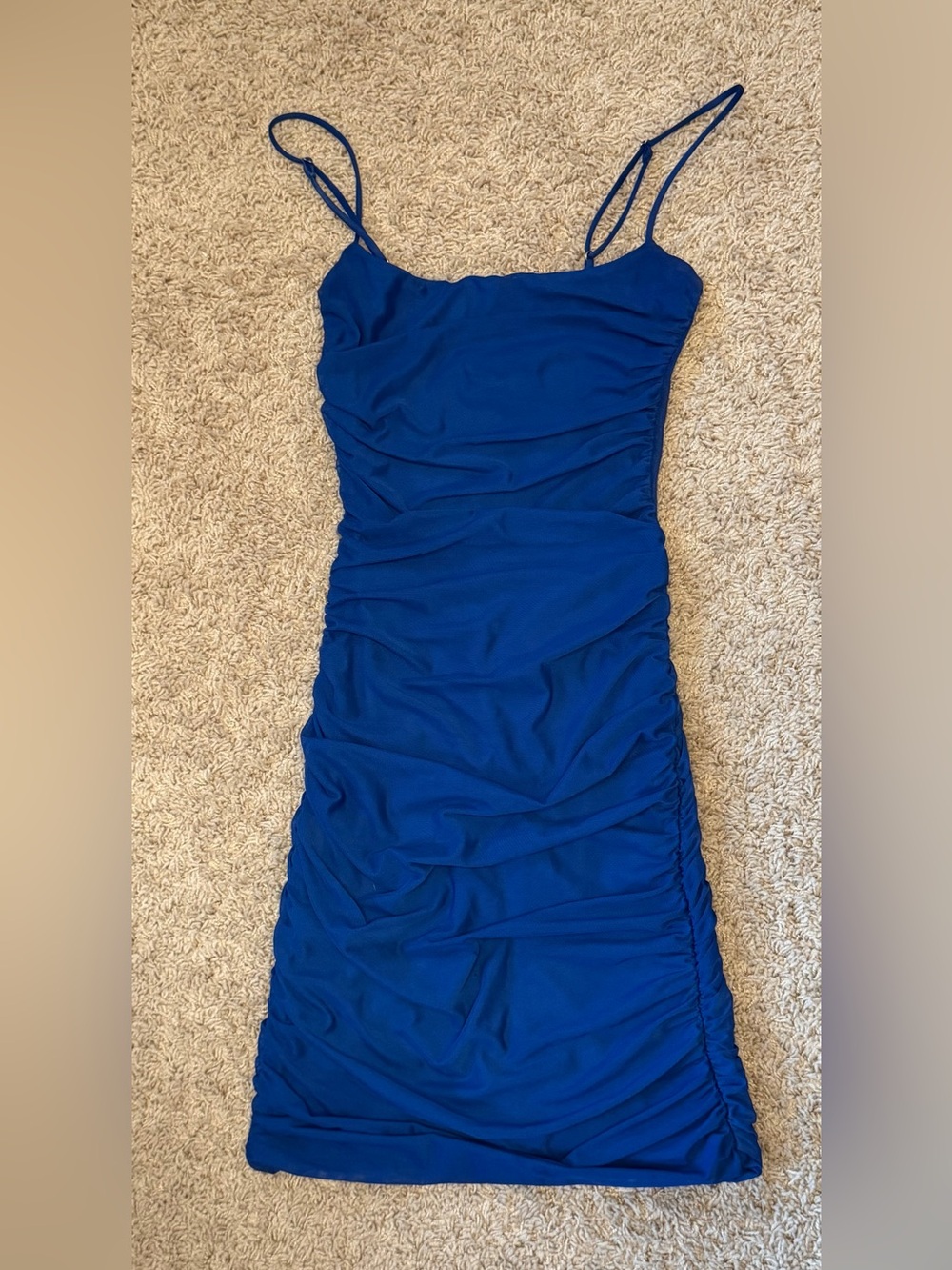 Lucy in the Sky Royal Blue Ruched Spaghetti Strap Mini Dress